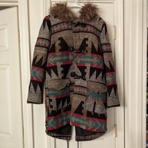 Forever 21 Aztec Tribal Print Coat Jacket